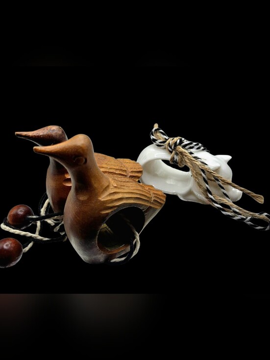 Other - "5/$40" Vintage Lot Of 3 Napkin Rings Wooden Birds/Porcelain White Pig